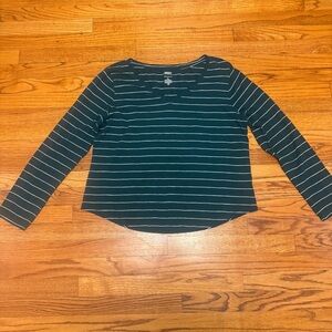 Sonoma Everyday Tee XL Green White Striped Long Sleeve Shirt